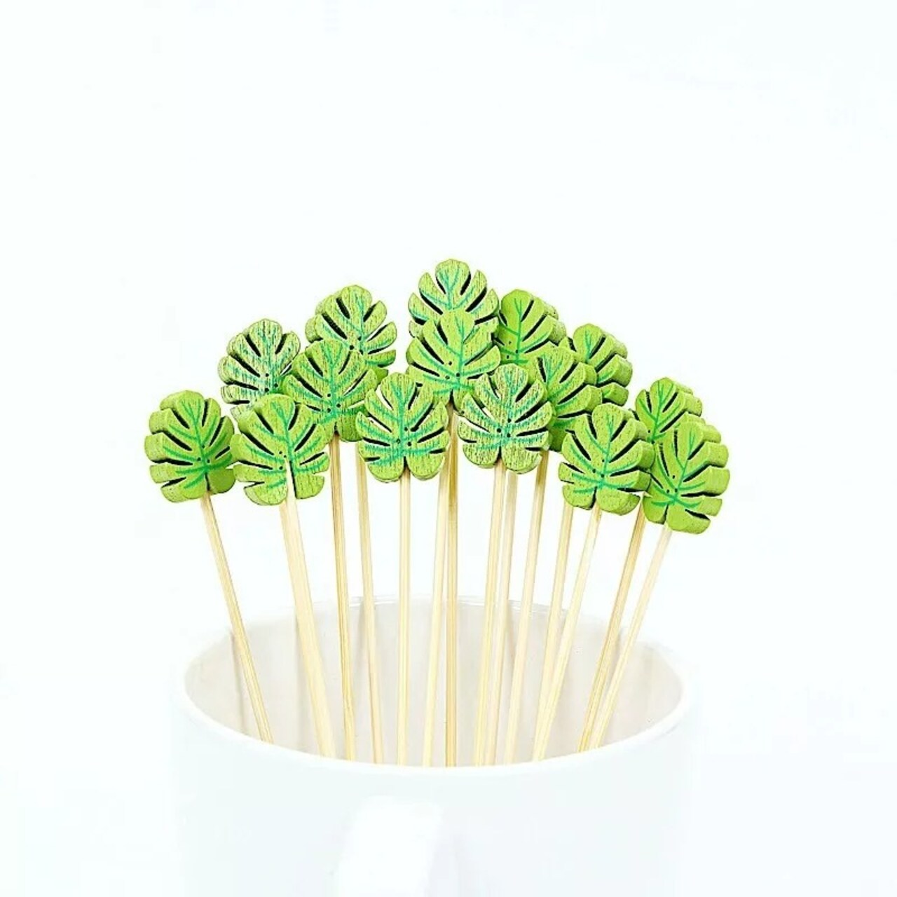 100 Light Brown Natural Bamboo SKEWERS Picks Cute Leaves Party Buffet Bar Home